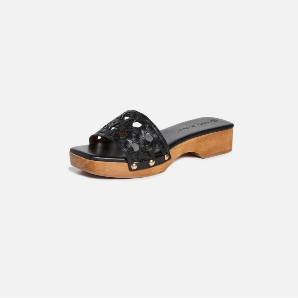 Tory Burch Black Basket Weave Slide Sandals